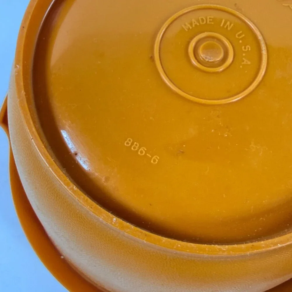 Vintage 3 Tupperware Servalier Bowls w/ Sunburst Lids Brown Yellow Orange 1970s